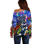 Autism Awareness Australia Geelong Cats Off Shoulder Sweater Aboriginal Indigenous Art
