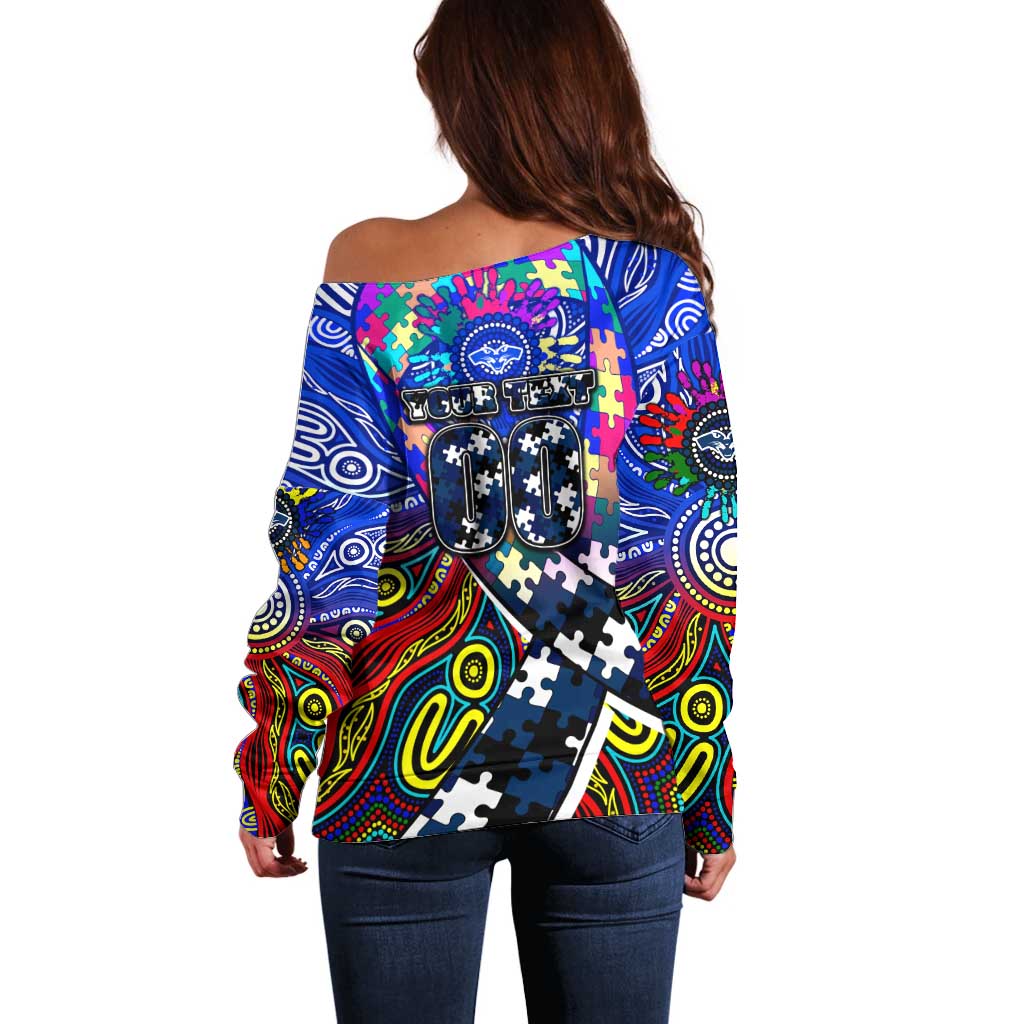 Autism Awareness Australia Geelong Cats Off Shoulder Sweater Aboriginal Indigenous Art