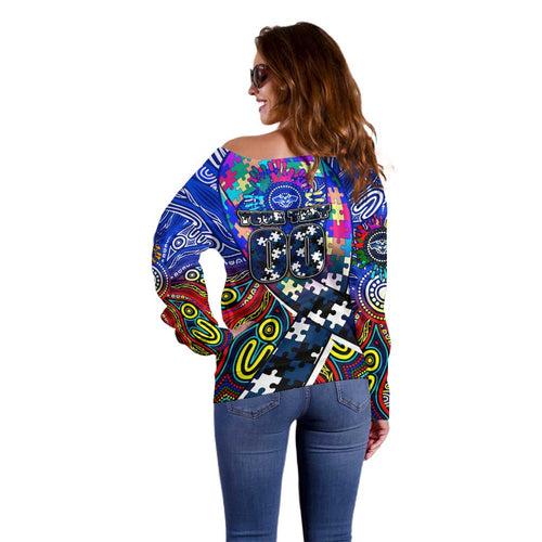Autism Awareness Australia Geelong Cats Off Shoulder Sweater Aboriginal Indigenous Art