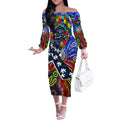 Autism Awareness Australia Geelong Cats Off The Shoulder Long Sleeve Dress Aboriginal Indigenous Art