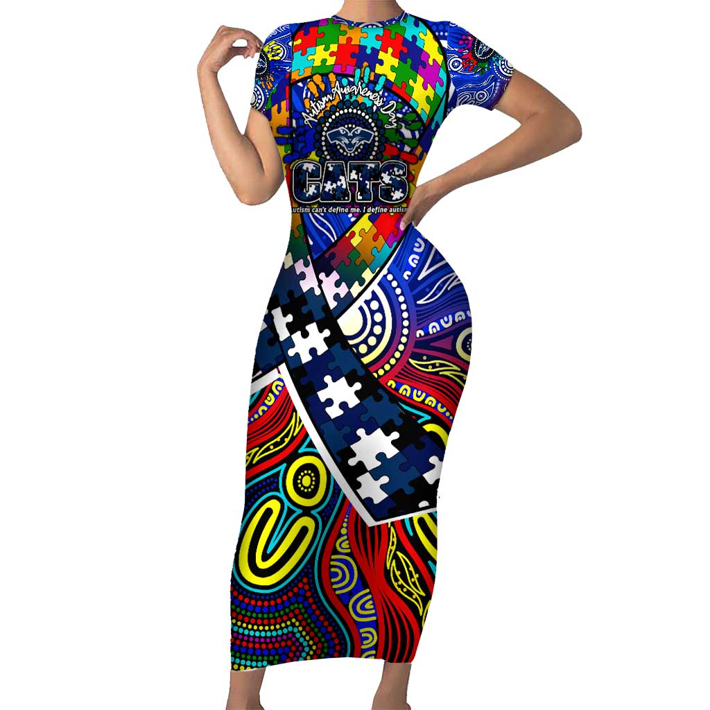 Autism Awareness Australia Geelong Cats Short Sleeve Bodycon Dress Aboriginal Indigenous Art