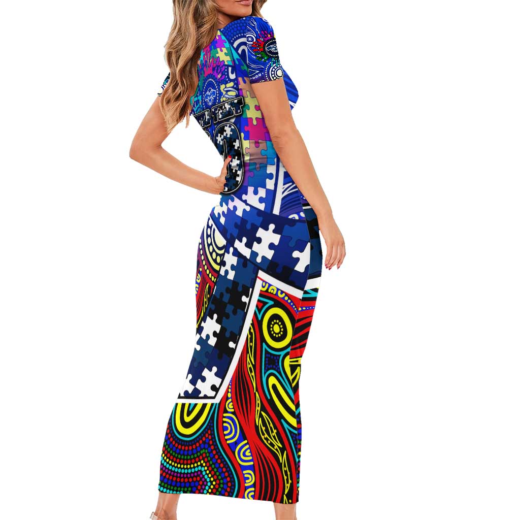 Autism Awareness Australia Geelong Cats Short Sleeve Bodycon Dress Aboriginal Indigenous Art