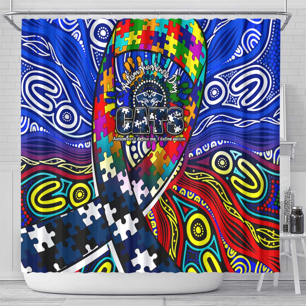 Autism Awareness Australia Geelong Cats Shower Curtain Aboriginal Indigenous Art