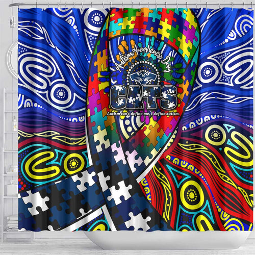 Autism Awareness Australia Geelong Cats Shower Curtain Aboriginal Indigenous Art