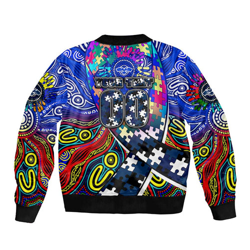 Autism Awareness Australia Geelong Cats Sleeve Zip Bomber Jacket Aboriginal Indigenous Art