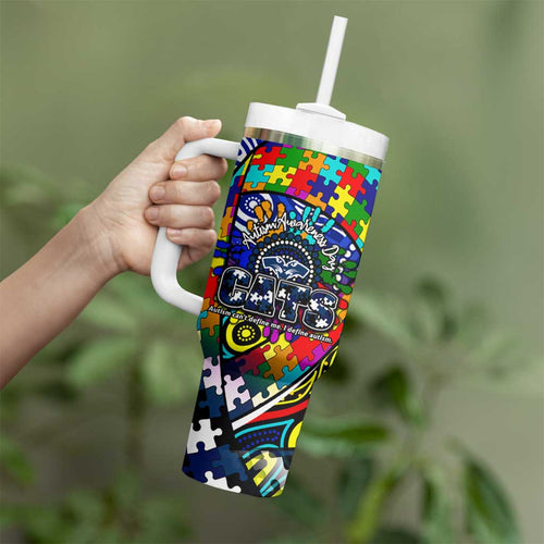Autism Awareness Australia Geelong Cats Tumbler With Handle Aboriginal Indigenous Art