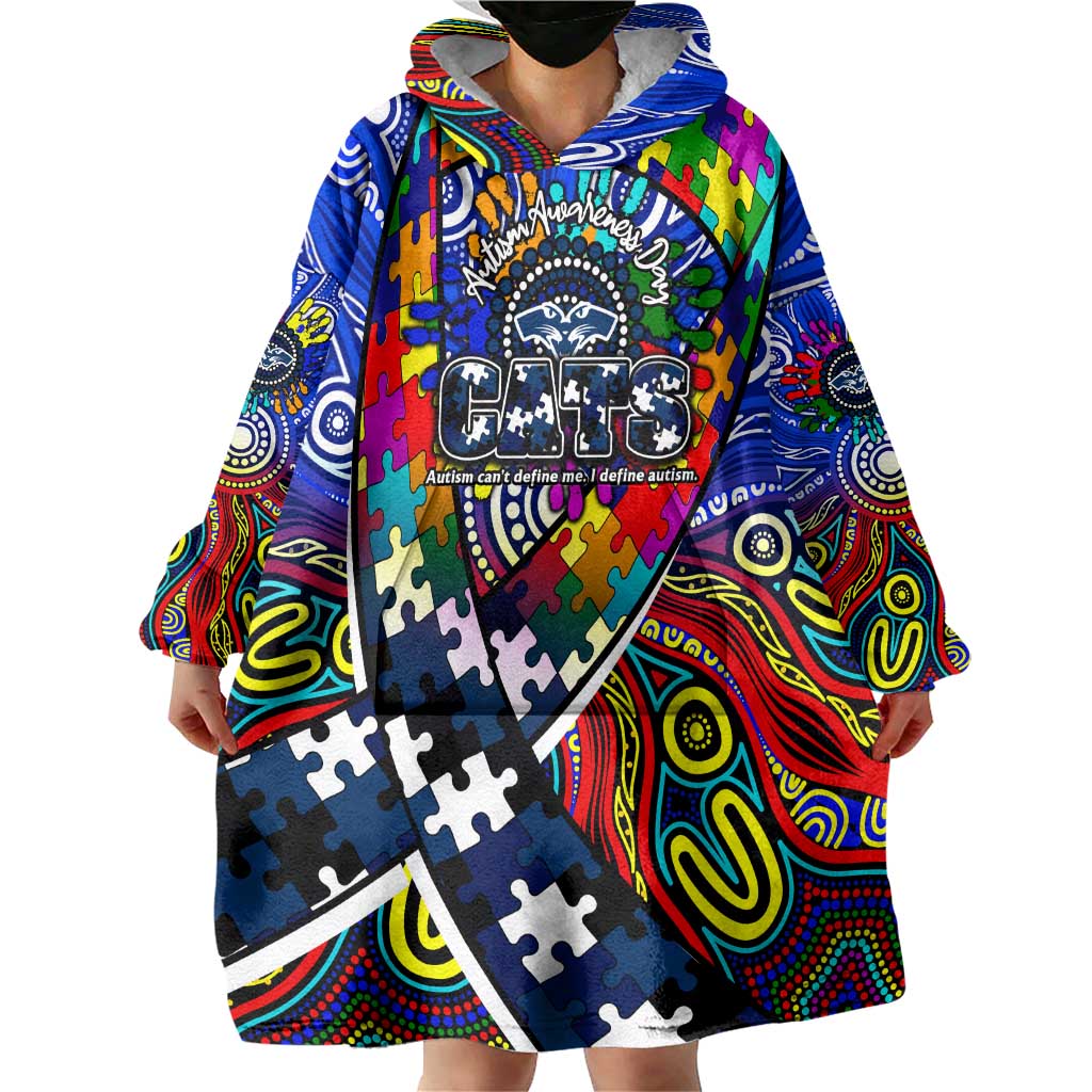 Autism Awareness Australia Geelong Cats Wearable Blanket Hoodie Aboriginal Indigenous Art