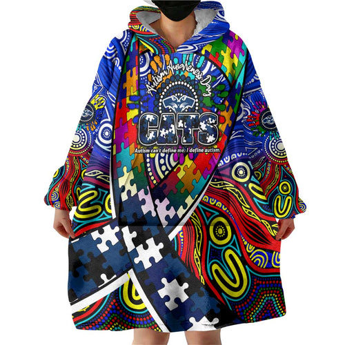 Autism Awareness Australia Geelong Cats Wearable Blanket Hoodie Aboriginal Indigenous Art