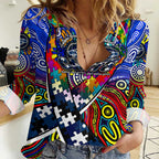 Autism Awareness Australia Geelong Cats Women Casual Shirt Aboriginal Indigenous Art