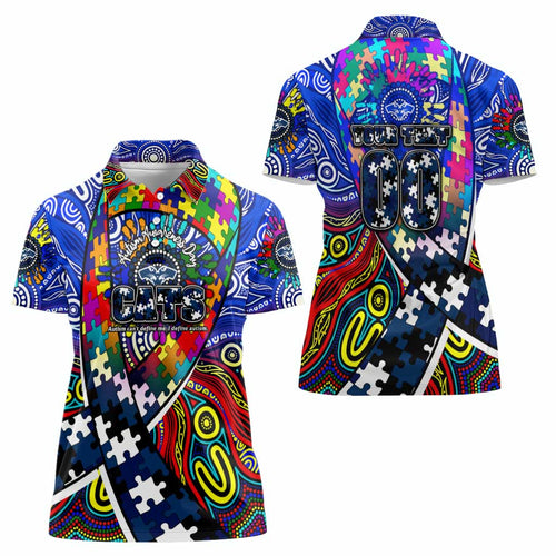 Autism Awareness Australia Geelong Cats Women Polo Shirt Aboriginal Indigenous Art