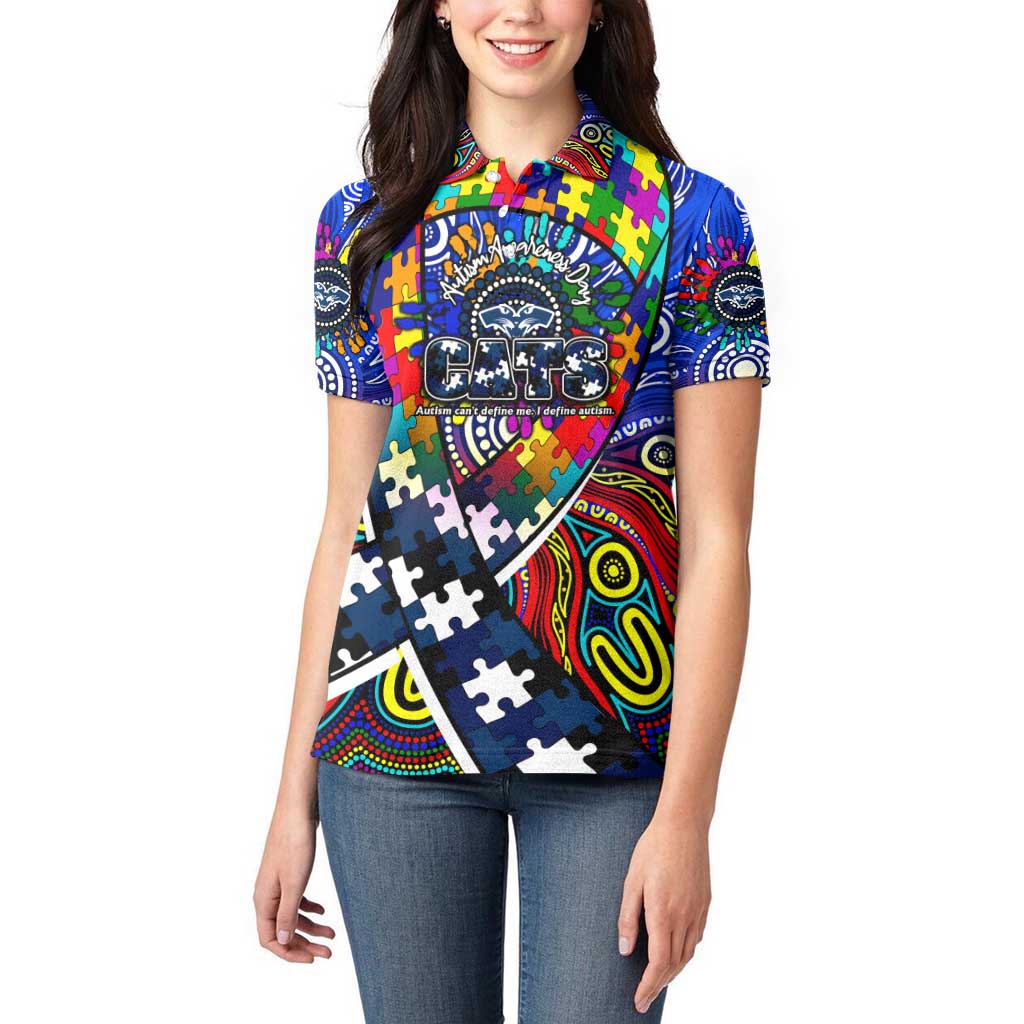 Autism Awareness Australia Geelong Cats Women Polo Shirt Aboriginal Indigenous Art