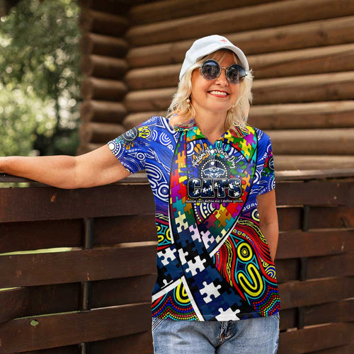 Autism Awareness Australia Geelong Cats Women Polo Shirt Aboriginal Indigenous Art