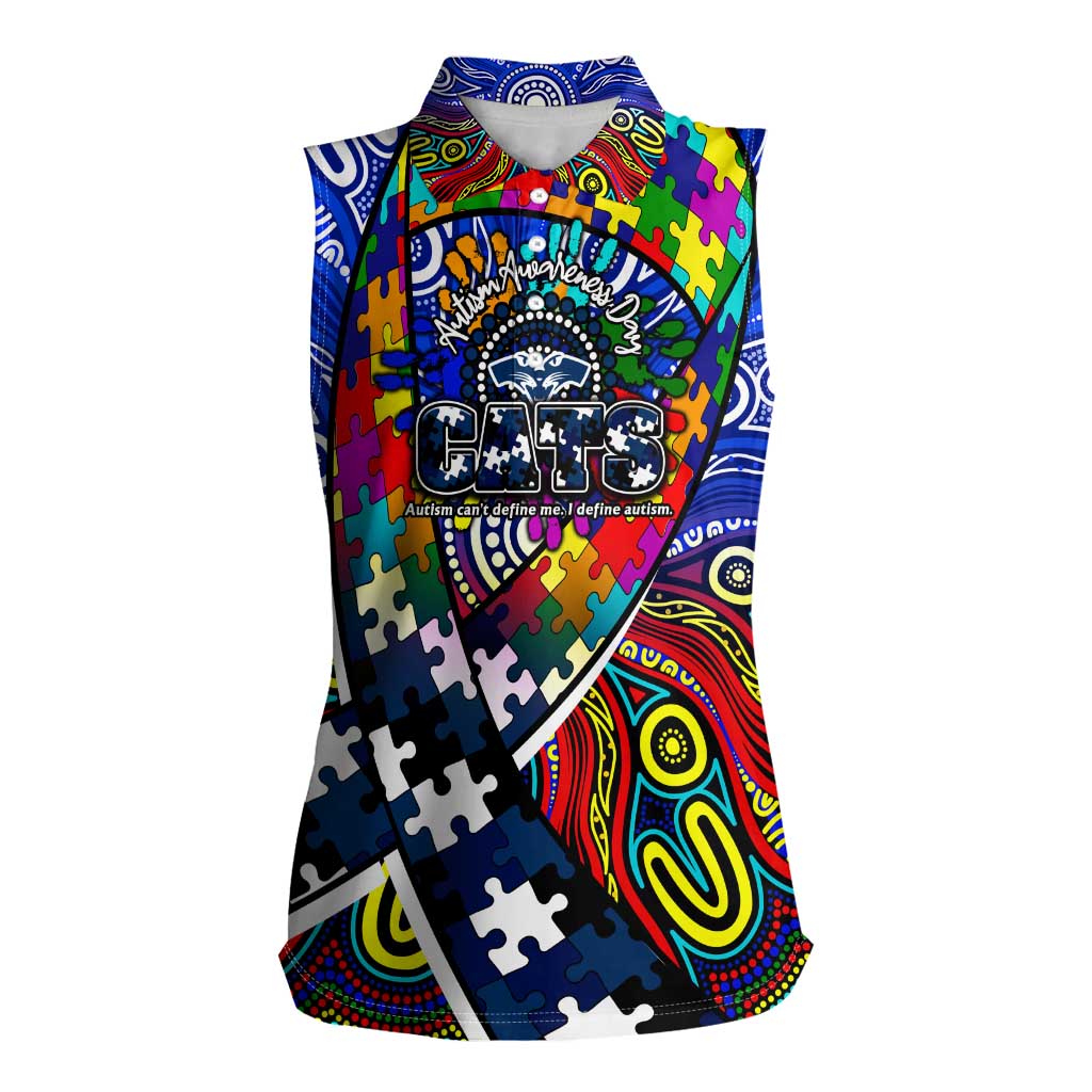 Autism Awareness Australia Geelong Cats Women Sleeveless Polo Shirt Aboriginal Indigenous Art