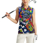 Autism Awareness Australia Geelong Cats Women Sleeveless Polo Shirt Aboriginal Indigenous Art