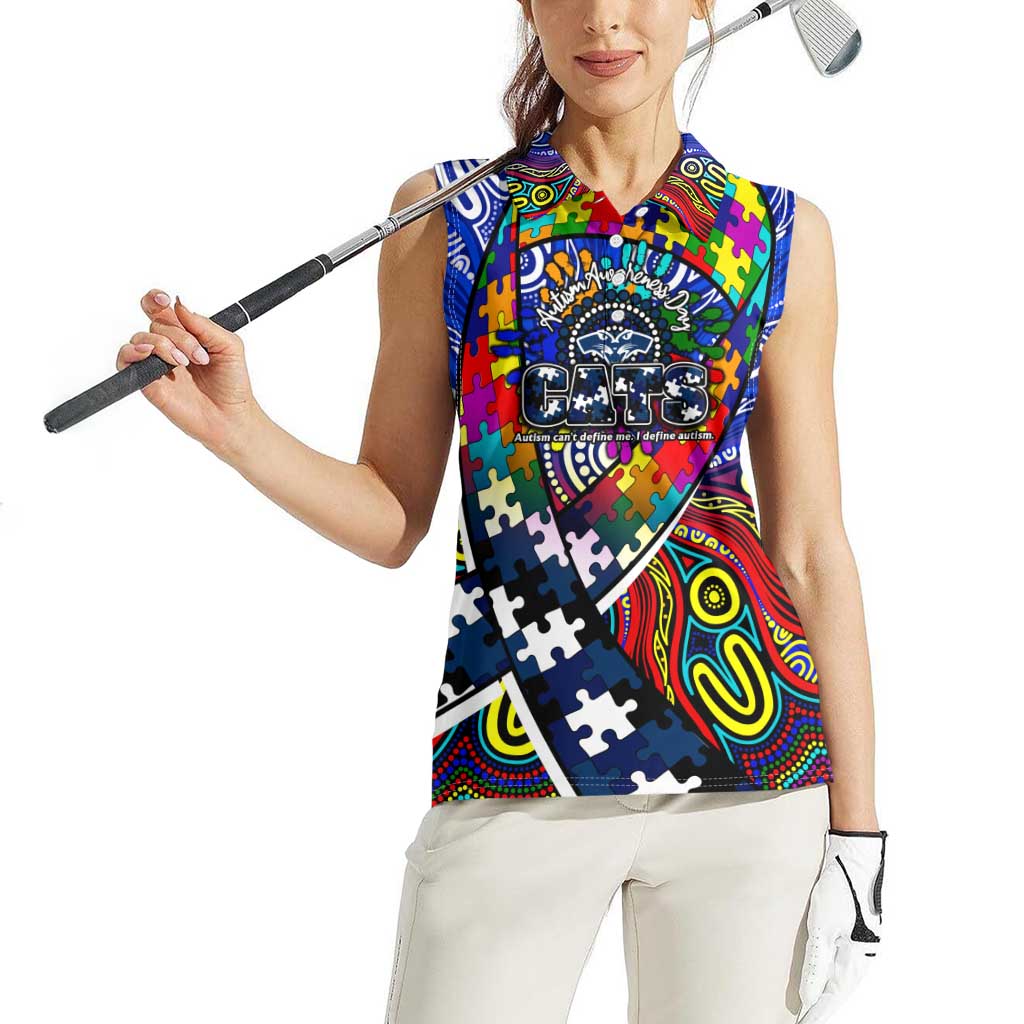 Autism Awareness Australia Geelong Cats Women Sleeveless Polo Shirt Aboriginal Indigenous Art