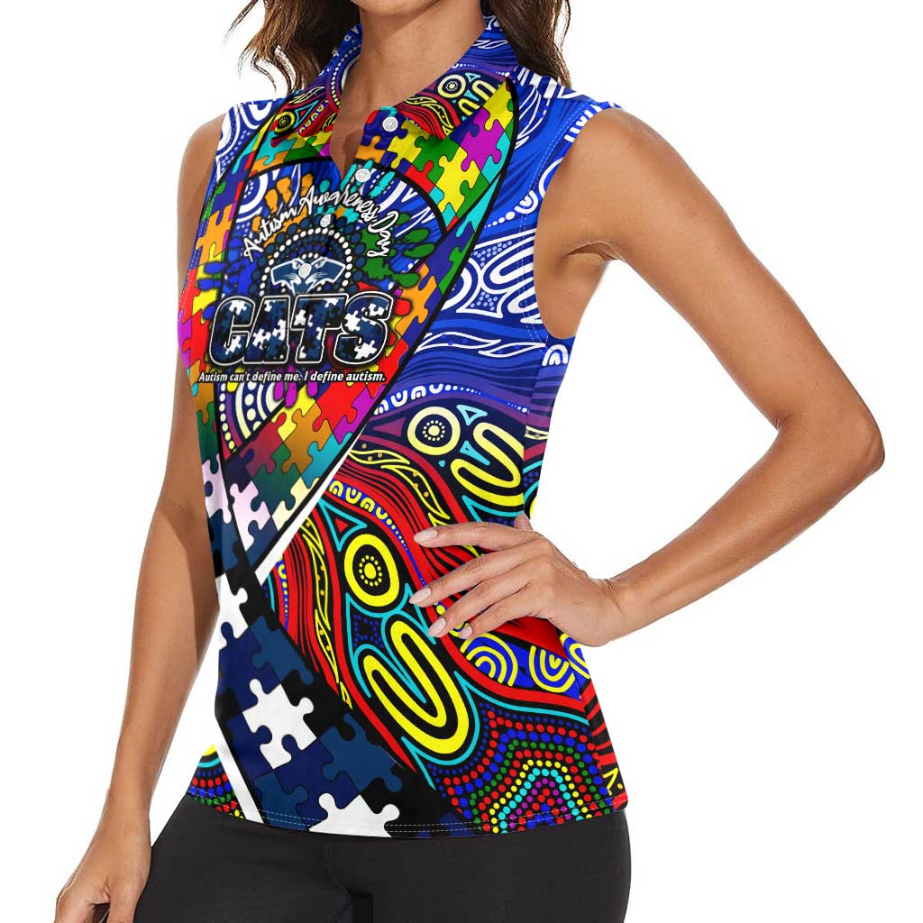 Autism Awareness Australia Geelong Cats Women Sleeveless Polo Shirt Aboriginal Indigenous Art
