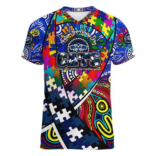 Autism Awareness Australia Geelong Cats Women V-Neck T-Shirt Aboriginal Indigenous Art