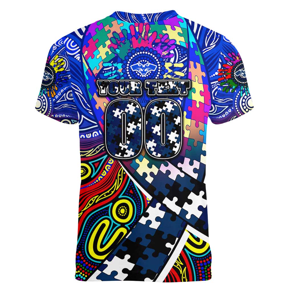 Autism Awareness Australia Geelong Cats Women V-Neck T-Shirt Aboriginal Indigenous Art