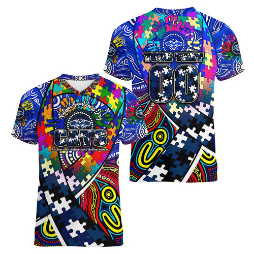 Autism Awareness Australia Geelong Cats Women V-Neck T-Shirt Aboriginal Indigenous Art