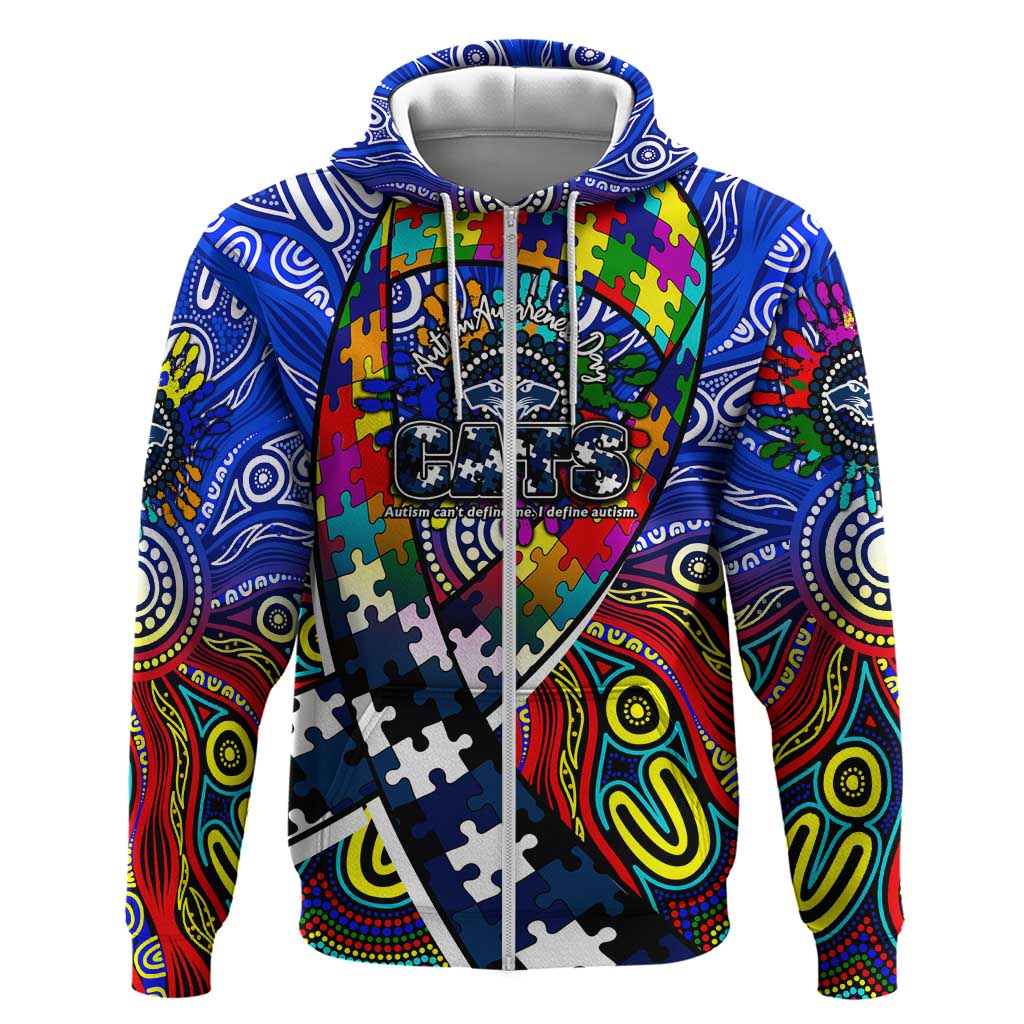 Autism Awareness Australia Geelong Cats Zip Hoodie Aboriginal Indigenous Art