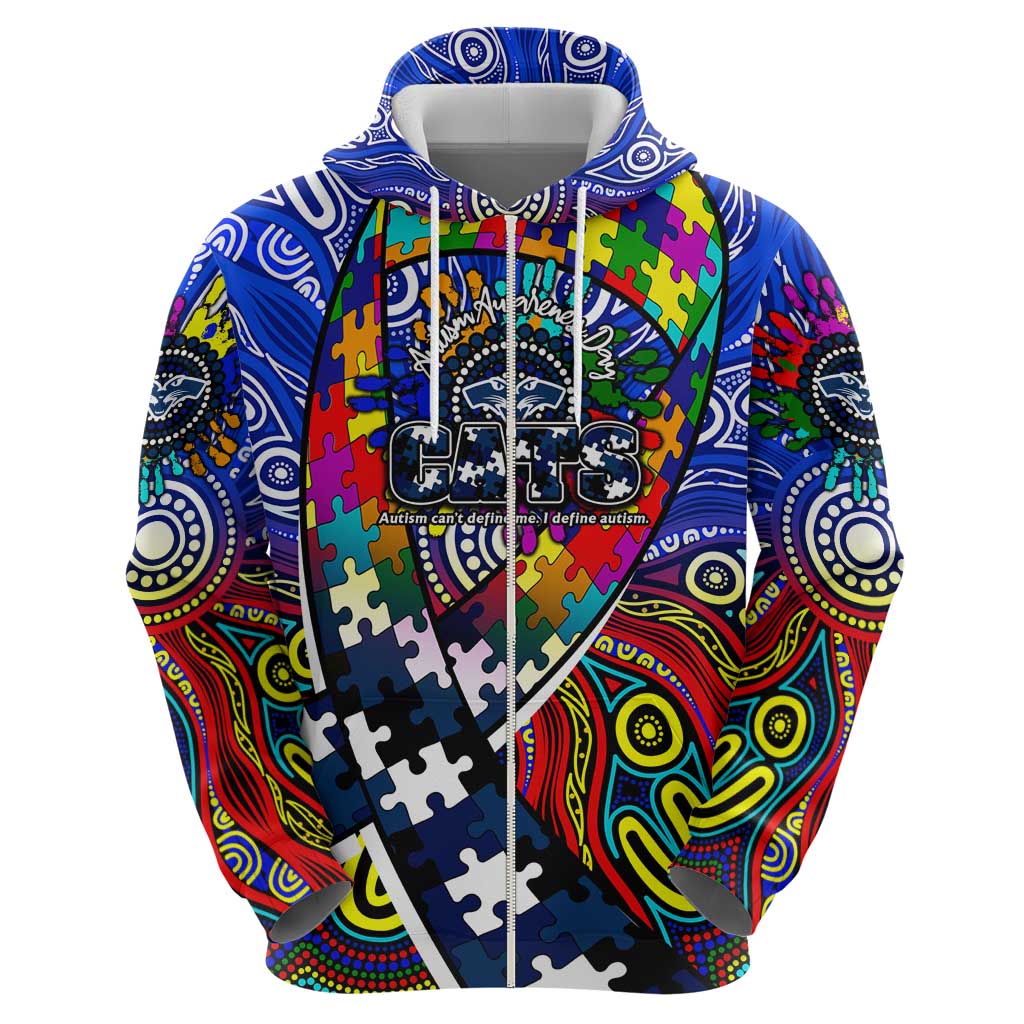 Autism Awareness Australia Geelong Cats Zip Hoodie Aboriginal Indigenous Art