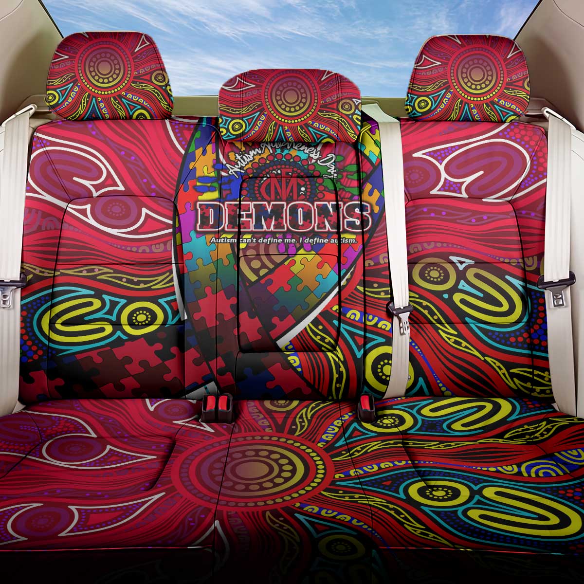 Autism Awareness Australia Melbourne Demons Back Car Seat Cover Aboriginal Indigenous Art
