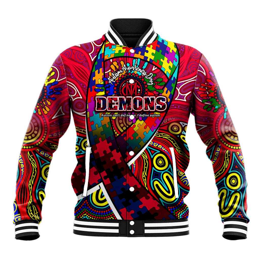 Autism Awareness Australia Melbourne Demons Baseball Jacket Aboriginal Indigenous Art