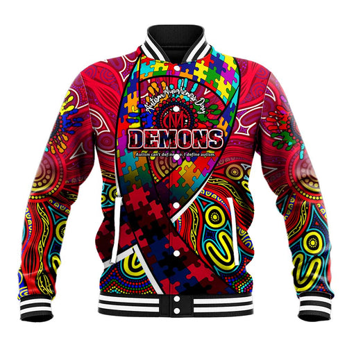 Autism Awareness Australia Melbourne Demons Baseball Jacket Aboriginal Indigenous Art