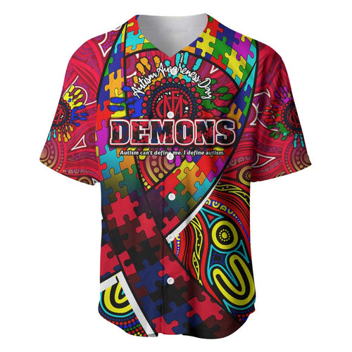 Autism Awareness Australia Melbourne Demons Baseball Jersey Aboriginal Indigenous Art