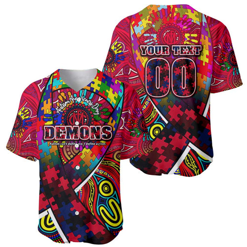 Autism Awareness Australia Melbourne Demons Baseball Jersey Aboriginal Indigenous Art