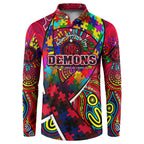 Autism Awareness Australia Melbourne Demons Button Sweatshirt Aboriginal Indigenous Art