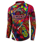 Autism Awareness Australia Melbourne Demons Button Sweatshirt Aboriginal Indigenous Art
