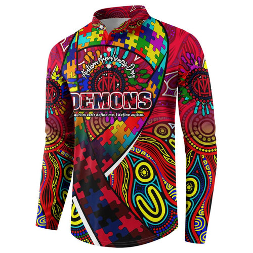 Autism Awareness Australia Melbourne Demons Button Sweatshirt Aboriginal Indigenous Art