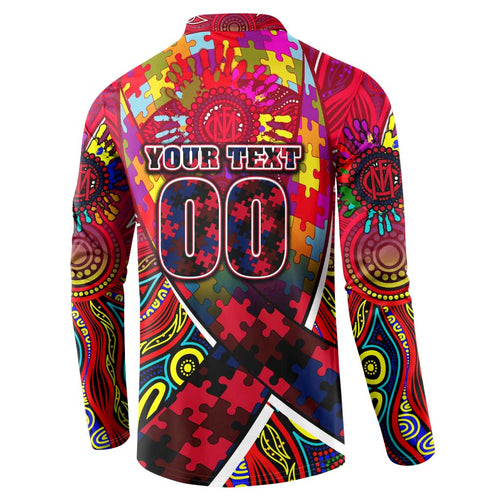 Autism Awareness Australia Melbourne Demons Button Sweatshirt Aboriginal Indigenous Art