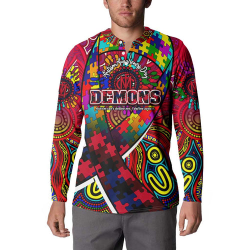 Autism Awareness Australia Melbourne Demons Button Sweatshirt Aboriginal Indigenous Art