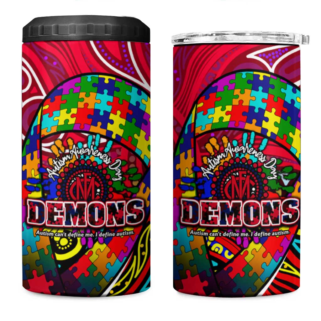 Autism Awareness Australia Melbourne Demons 4 in 1 Can Cooler Tumbler Aboriginal Indigenous Art