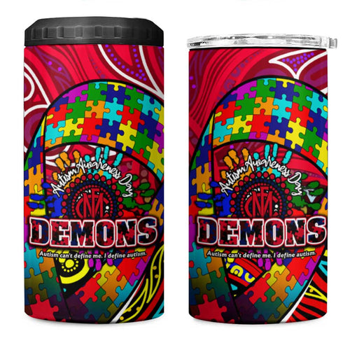 Autism Awareness Australia Melbourne Demons 4 in 1 Can Cooler Tumbler Aboriginal Indigenous Art