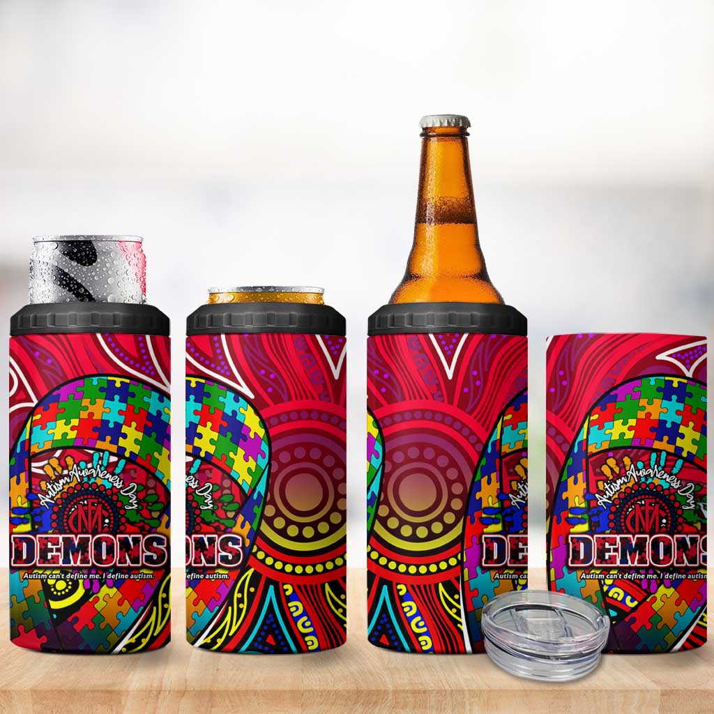 Autism Awareness Australia Melbourne Demons 4 in 1 Can Cooler Tumbler Aboriginal Indigenous Art