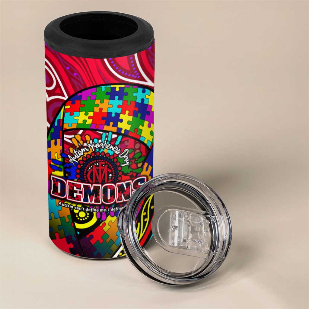 Autism Awareness Australia Melbourne Demons 4 in 1 Can Cooler Tumbler Aboriginal Indigenous Art