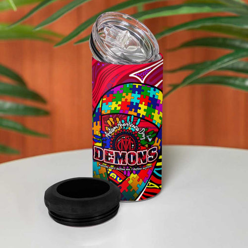 Autism Awareness Australia Melbourne Demons 4 in 1 Can Cooler Tumbler Aboriginal Indigenous Art