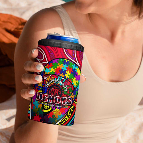 Autism Awareness Australia Melbourne Demons 4 in 1 Can Cooler Tumbler Aboriginal Indigenous Art