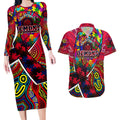 Autism Awareness Australia Melbourne Demons Couples Matching Long Sleeve Bodycon Dress and Hawaiian Shirt Aboriginal Indigenous Art