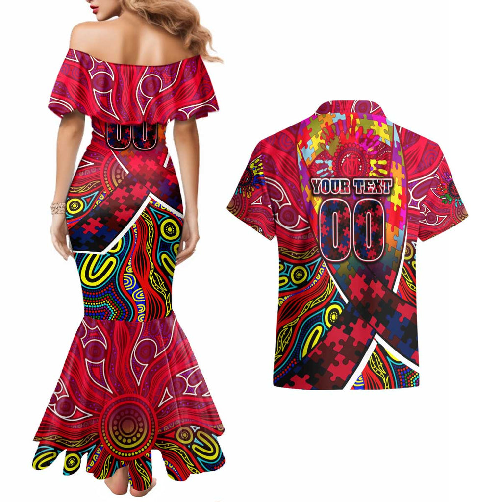Autism Awareness Australia Melbourne Demons Couples Matching Mermaid Dress and Hawaiian Shirt Aboriginal Indigenous Art