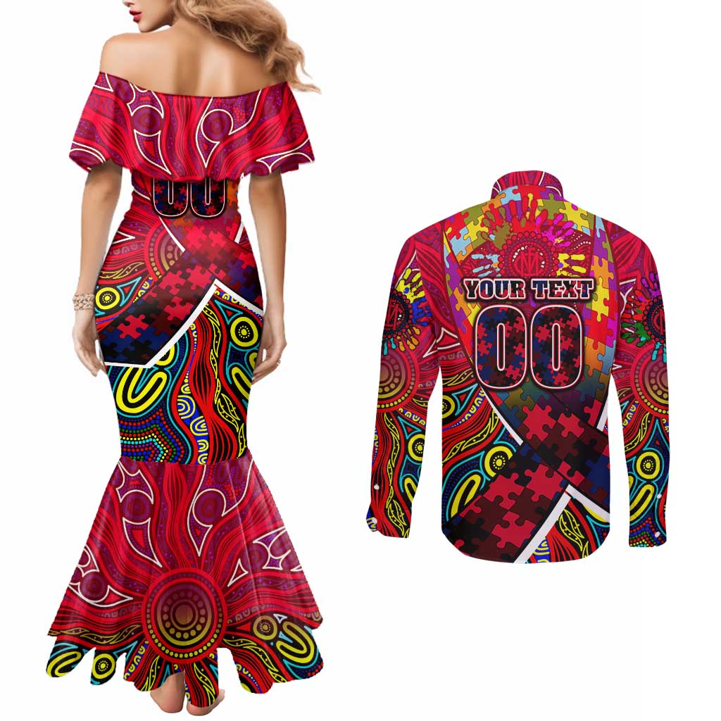 Autism Awareness Australia Melbourne Demons Couples Matching Mermaid Dress and Long Sleeve Button Shirt Aboriginal Indigenous Art