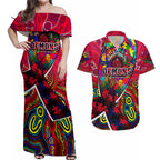 Autism Awareness Australia Melbourne Demons Couples Matching Off Shoulder Maxi Dress and Hawaiian Shirt Aboriginal Indigenous Art