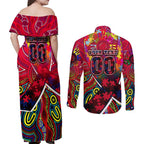 Autism Awareness Australia Melbourne Demons Couples Matching Off Shoulder Maxi Dress and Long Sleeve Button Shirt Aboriginal Indigenous Art