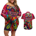 Autism Awareness Australia Melbourne Demons Couples Matching Off Shoulder Short Dress and Hawaiian Shirt Aboriginal Indigenous Art