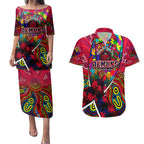 Autism Awareness Australia Melbourne Demons Couples Matching Puletasi and Hawaiian Shirt Aboriginal Indigenous Art