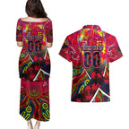 Autism Awareness Australia Melbourne Demons Couples Matching Puletasi and Hawaiian Shirt Aboriginal Indigenous Art