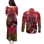 Autism Awareness Australia Melbourne Demons Couples Matching Puletasi and Long Sleeve Button Shirt Aboriginal Indigenous Art